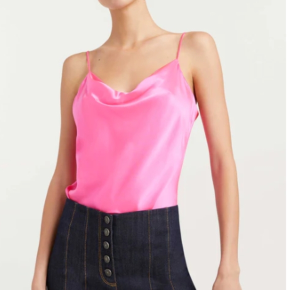NWT "Cinq a Sept" 100% pink Silk camisole with cowl neckline. - Picture 3 of 5